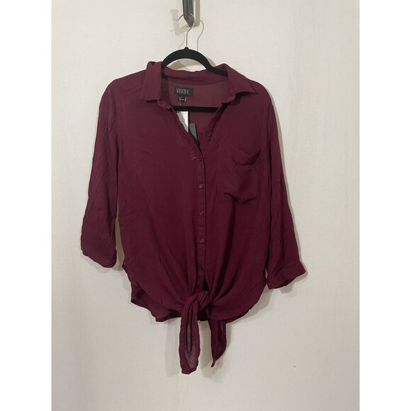 VIXBE Tie Front Blouse Burgundy Women’s M - Picture 1 of 6